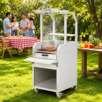 Barbecue au charbon de bois commercial avec gril réglable à manivelle, barbecue mobile avec étagère latérale pour la restauration en plein air