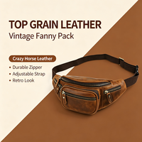 Sac banane en cuir Crazy Horse de 8 pouces, multi-poches, pour téléphone portable, appareil photo, activités de plein air et de voyage