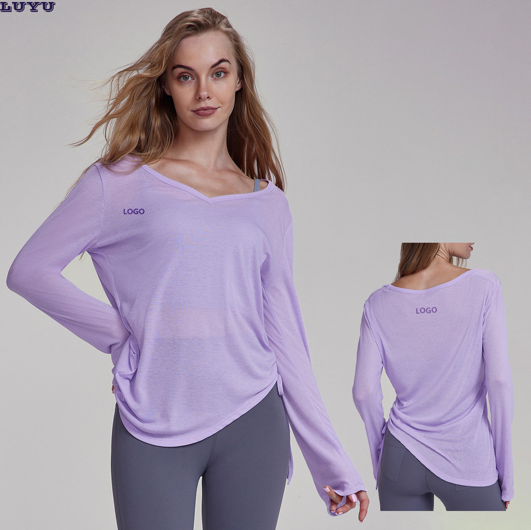 Wholesale Side Drawstring Long Sleeve Yoga T-Shirt for Women Lightweight Breathable Casual Workout Tops