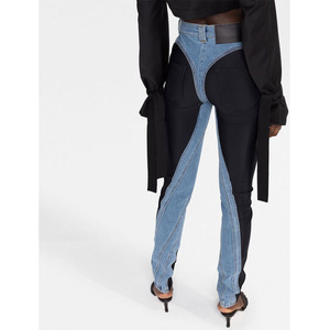 Jeans personnalisés fabriqués Colorblock Patchwork Denim Pantalon crayon <span class=keywords><strong>Taille</strong></span> <span class=keywords><strong>haute</strong></span> Casual Slim Two Tone Jeans pour les femmes à la mode - Product Image 2