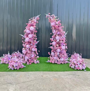 Arco de Flores Artificiales para Boda al por Mayor, Arcos Florales en Rosa, Verde y Rojo con Diseño de Cuerno de <span class=keywords><strong>Vaca</strong></span> para Decoración de Fondo de Boda al Aire Libre y Ceremonias - Product Image 2