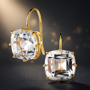 Crystal Quartz Cushion Earrings 925 <b>Sterling</b> <b>Silver</b> Gold Plated Handmade Clear Quartz Gemstones Classic Wedding Party Gift - Product Image 2
