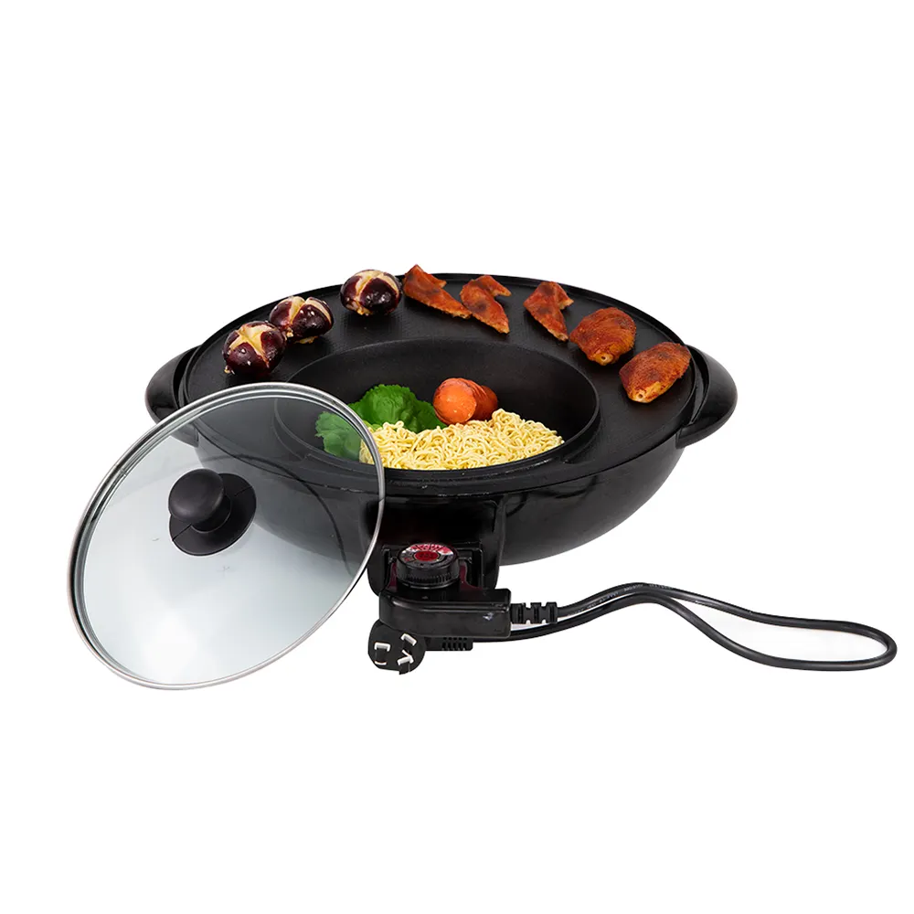 2 In 1 Elektrische Grill Hete Pot Multifunctionele Rookloze Indoor Bbq Grill Met Anti-Aanbakpan