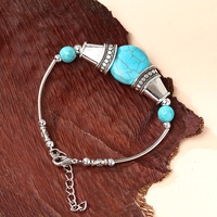 Bracelet jonc pour femme en alliage d'argent de style ethnique vintage Yiwu, turquoise, Miao et tibétain, modèle SX194, vente en gros