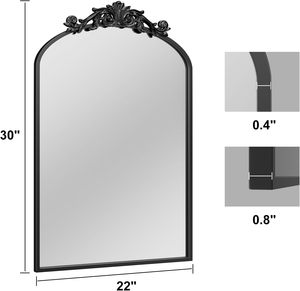 <span class=keywords><strong>Miroir</strong></span> arqué antique, miroirs muraux décoratifs en bronze, <span class=keywords><strong>grand</strong></span> <span class=keywords><strong>miroir</strong></span> <span class=keywords><strong>baroque</strong></span> avec cadre en aluminium, miroirs ornés pour salle de bain (30 "x 22") - Product Image 4