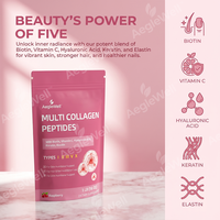 Poudre de peptides de collagène multi-sources OEM AegleWell Type I II III V X Framboise avec Biotine VC HA pour la peau, les cheveux, les ongles et les articulations HALAL