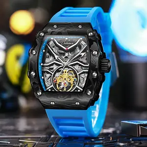 Personalizado de fibra de carbono estilo Montre Homme Iced Out automático mecánico Orologio Uomo lujo Uhr barril deportes reloj de los hombres para los hombres