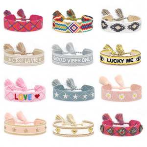 Pulsera tejida <span class=keywords><strong>de</strong></span> alta calidad con texto bordado, brazalete <span class=keywords><strong>de</strong></span> la amistad con remaches, pulsera hecha a mano con tachuelas - Product Image 4