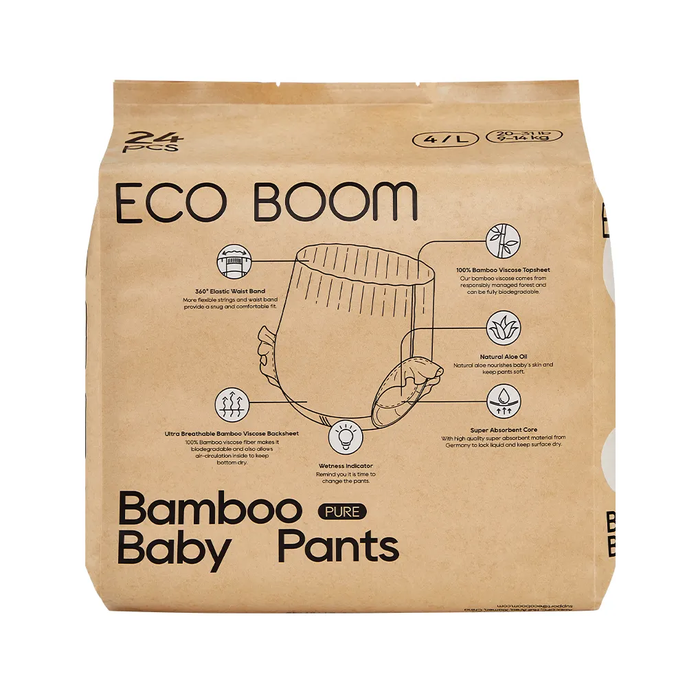 ECO BOOMビスコースコットン竹生分解性工場メーカーおむつパンツ