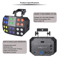 Muxxdj Projecteur Wash LED Rechargeable sur Batterie 24*12W RGBWA+UV, Projecteur Par LED DJ sans Fil DMX pour Éclairage de Scène