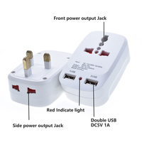 Adaptateur de prise UK avec double USB 5V 1A, 10A, 4 prises, rallonge 2-en-1, convertisseur blanc, usage commercial
