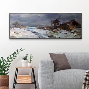Illustration <span class=keywords><strong>d</strong></span>'hôtel personnalisée peinture à l'huile <span class=keywords><strong>paysage</strong></span> <span class=keywords><strong>d</strong></span>'<span class=keywords><strong>hiver</strong></span> dramatique sans cadre avec des coups de pinceau expressifs épais Base en toile faite à la main - Product Image 4