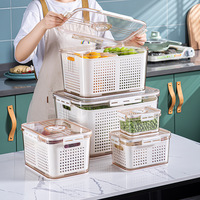 Vente en gros Boîte de rangement en plastique pour fruits et légumes avec couvercle Organisateur de conservation des aliments frais pour la cuisine Panier d'égouttage pour réfrigérateur