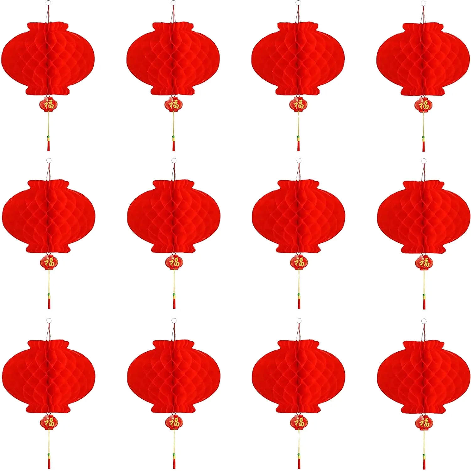 โคมไฟกระดาษสีแดงแขวน12ชิ้นโคมไฟจีนตกแต่งปีใหม่จีนสำหรับเทศกาลฤดูใบไม้ผลิ