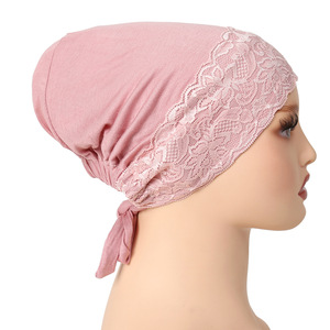 <span class=keywords><strong>Bonnet</strong></span> Turban Doux à <span class=keywords><strong>Nouer</strong></span>, en Jersey Stretch, <span class=keywords><strong>Sous</strong></span>-<span class=keywords><strong>Hijab</strong></span>, Voile de Tête pour Femme Musulmane, avec Capuches en Patchwork de Dentelle et Dos Élastique - Product Image 4
