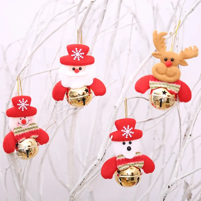 Mini Christmas Bell Hanging Ornaments Snow Man Deer Xmas Tree Pendant Decor Christmas Bell Decoration