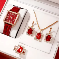 Ensemble de gros vintage Rome Quartz Sport Business pour femme, montre à bracelet en cuir, collier, boucles d'oreilles, bague, strass, cadeau
