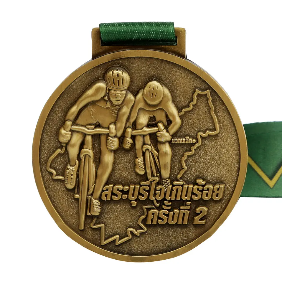 2024 Einzigartiges Design benutzer definiertes Logo 3d antike plattierte Laufrad medaille Fahrrad radrennen Medaille