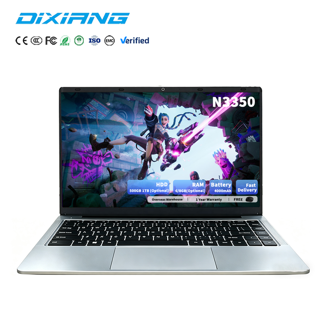 Wholesale Cheap China Manufacturer New Laptop N3350 6GB DDR3 RAM 64GB SSD 14" TN Panel Camera Silver Educational Laptop