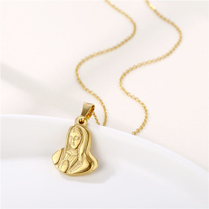 Collar de Cruz de Jesús y María, Cadena Chapada en Oro de Acero Inoxidable, Collar con Colgante de la Virgen María para Mujer, Joyería Religiosa - Product Image 6