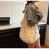 Boho Crochet Beach Tote Sac à bandoulière avec perles colorées Colorful Aesthetic Hippie Knit Bag for Women