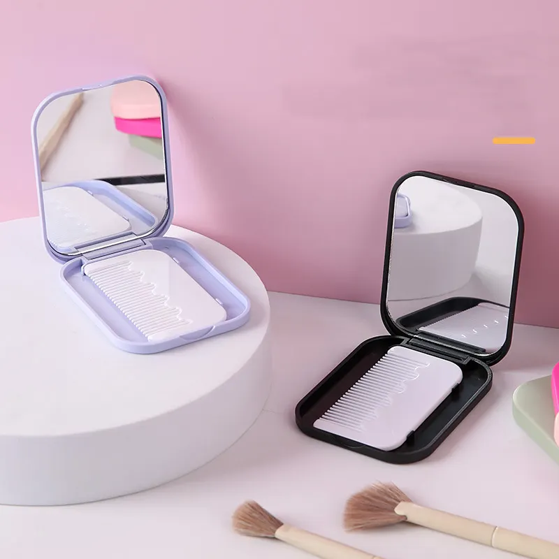 Espelho de maquiagem dobrável de bolso com pente Espelhos cosméticos dobráveis personalizados de mão