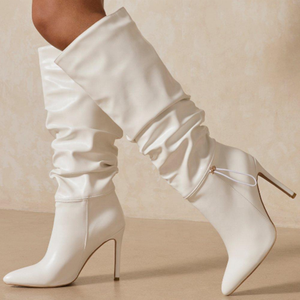 on Shoes High Heel Boots Elastic <b>String</b> Pleated Shaft Stilettos Fashion Wholesale Women's Knee High Boots Big Size 43 - Product Image 5