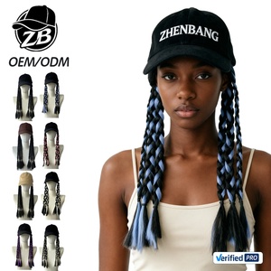 Wholesale Custom <b>Vintage</b> Twill Urban 6 Panel Baseball <b>Cap</b> for Women with Synthetic Box Braids Long Twist Hair Extensions Wig <b>Cap</b> - Product Image 1