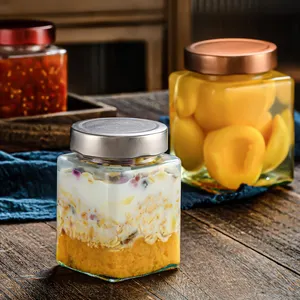 100ml 200ml 500ml Recycled Empty Square Glass Food Storage Packaging Jar For Jam Honey Pickles Sauce With Metal Lid