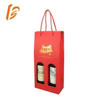 De lujo de 1 o 2 botellas de vino de vidrio caja de embalaje de papel de impresión de logotipo personalizado de regalo de cartón caja de vino con mango