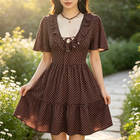 Robe Courte Plissée à Pois pour Femme, Manches Courtes, Motif Quadrillé, Décontractée, Tissée, Respirante, Lavable, Élégante, Ourlet à Volants, Vente en Gros