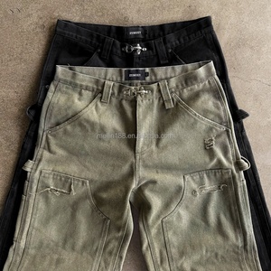 Jean baggy vintage à fermeture à boucle personnalisée, coupe large, en denim épais 100% coton pour homme - Product Image 3