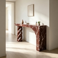 Table console en marbre naturel Rosso Levanto sur mesure, avec pieds sculptés torsadés, pour la décoration de hall d'hôtel, villa ou hall.