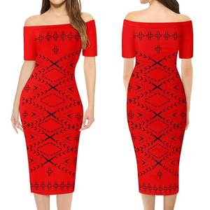 Gaun Panjang Ketat Setengah Bahu Lengan Pendek Musim Panas Dola Baru Gaun <span class=keywords><strong>Prom</strong></span> Tribal Polinesia Gaun Elegan Wanita Ukuran Besar Vestidos - Product Image 3