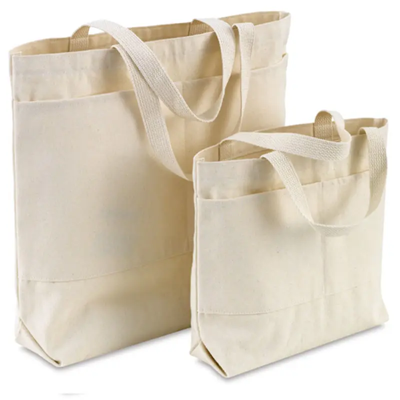Vente en gros d'emballages imprimables, petits et grands sacs fourre-tout en toile de coton pour la plage avec logo imprimé personnalisé