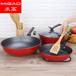 ชุดเครื่องครัวสีแดงจีน Migao 3 ชิ้น กระทะเคลือบกันติด หม้อซุป กล่องของขวัญ - Product Image 2