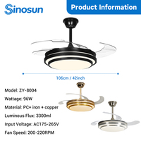 Ventilador de Techo LED Invisible de 42 Pulgadas con Luz, Control Remoto, 3 Temperaturas de Color, Regulación Continua y Silencioso, Alto Rendimiento, OEM/ODM