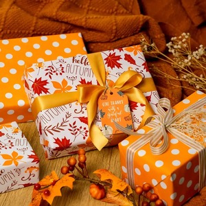 Papel de Regalo Ecológico Reciclable Personalizado con Diseño de Hojas de Otoño, Rollo de Papel de Arte de 100 g/m² con Revestimiento de Doble Cara para Regalos y Manualidades - Product Image 5