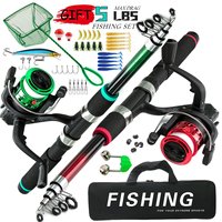 Set Pancing 2 Bagian 1.8m, Reel, Umpan, Joran Spinning, Joran Laut, Kit Umpan Lunak, Jaring Pendaratan, Perlengkapan Memancing Lengkap