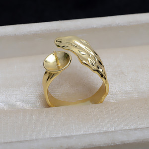 S925 Silver Opening Simple Baroque <b>Ring</b> DIY Jewelry Accessories for Women <b>Large</b> 11-14 Pearl Empty Holder 4167 Loose Pearls - Product Image 2