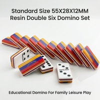 Jeu de dominos double six en résine acrylique standard 55x28x12MM, 28 pièces, jetons de dominos personnalisés avec drapeaux pour jeu de société éducatif familial