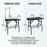 Table de toilettage pliable portable pour animaux de compagnie avec pieds en fer noir, bras réglable et panier de rangement, table de toilettage pour chien robuste