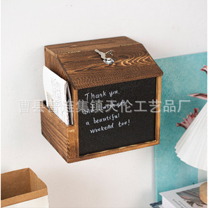 Buzón de sugerencias de madera estilo retro con cerradura, buzón de pared, caja de recordatorios para donaciones, buzón con pizarra, independiente - Product Image 4