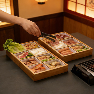 Plato creativo de bambú y madera con nueve compartimentos para hot pot, plato japonés para verduras, plato para barbacoa, plato para frutas secas. - Product Image 1