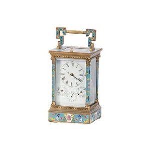 Art Antique saphir Floral bleu Champleve émail boîtier en laiton plate-forme visible échappement chariot horloge avec alarme et frappe - Product Image 5