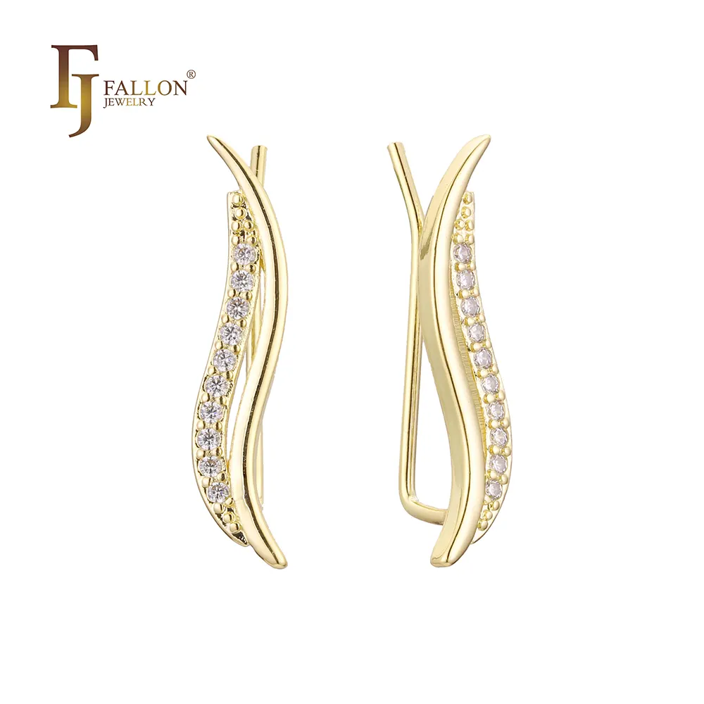 52202848 FJ Fallon Fashion Jewelry Slim designed crawler earrings plated in 14K Gold brass based