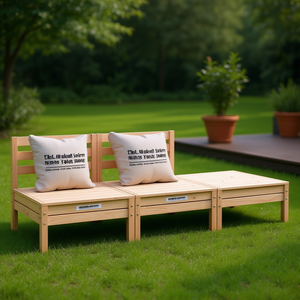 Canapé de jardin modulaire 3 places en pin naturel, mobilier d'extérieur en bois massif, design minimaliste - Product Image 2