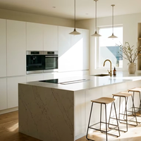Aparador de Lujo con Cubierta de Mármol Blanco, Mueble de Cocina sin Tiradores, Buffet Moderno para Comedor