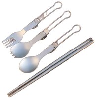 Ensemble de baguettes, fourchette et cuillère en titane pur - Ustensiles de table portables pliables en trois pièces pour les voyages en plein air