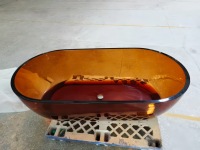 Baignoire autoportante en résine à surface solide translucide, forme ovale, design moderne, vert thé, pour salle de bain intérieure, 50-59 gal 5